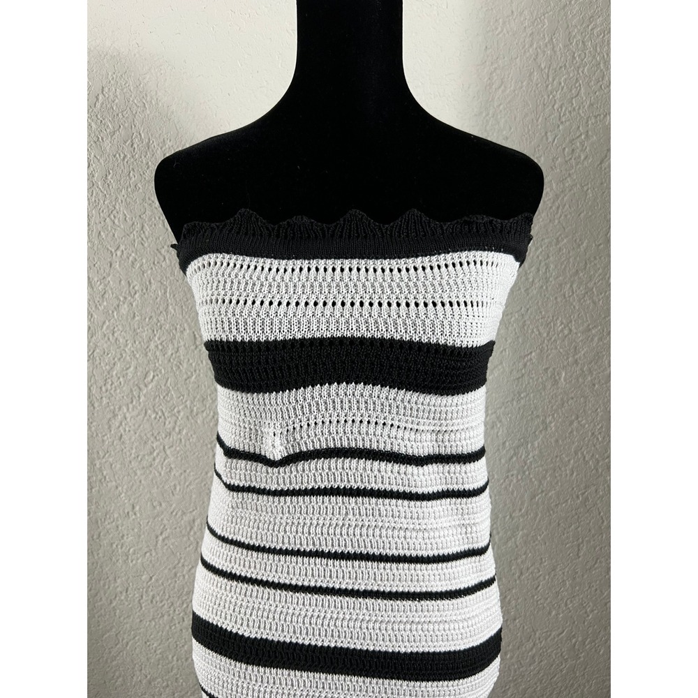 Retro Stripe Crochet KnitConvertible Tube Dress Scalloped Maxi Skirt Euro Summer